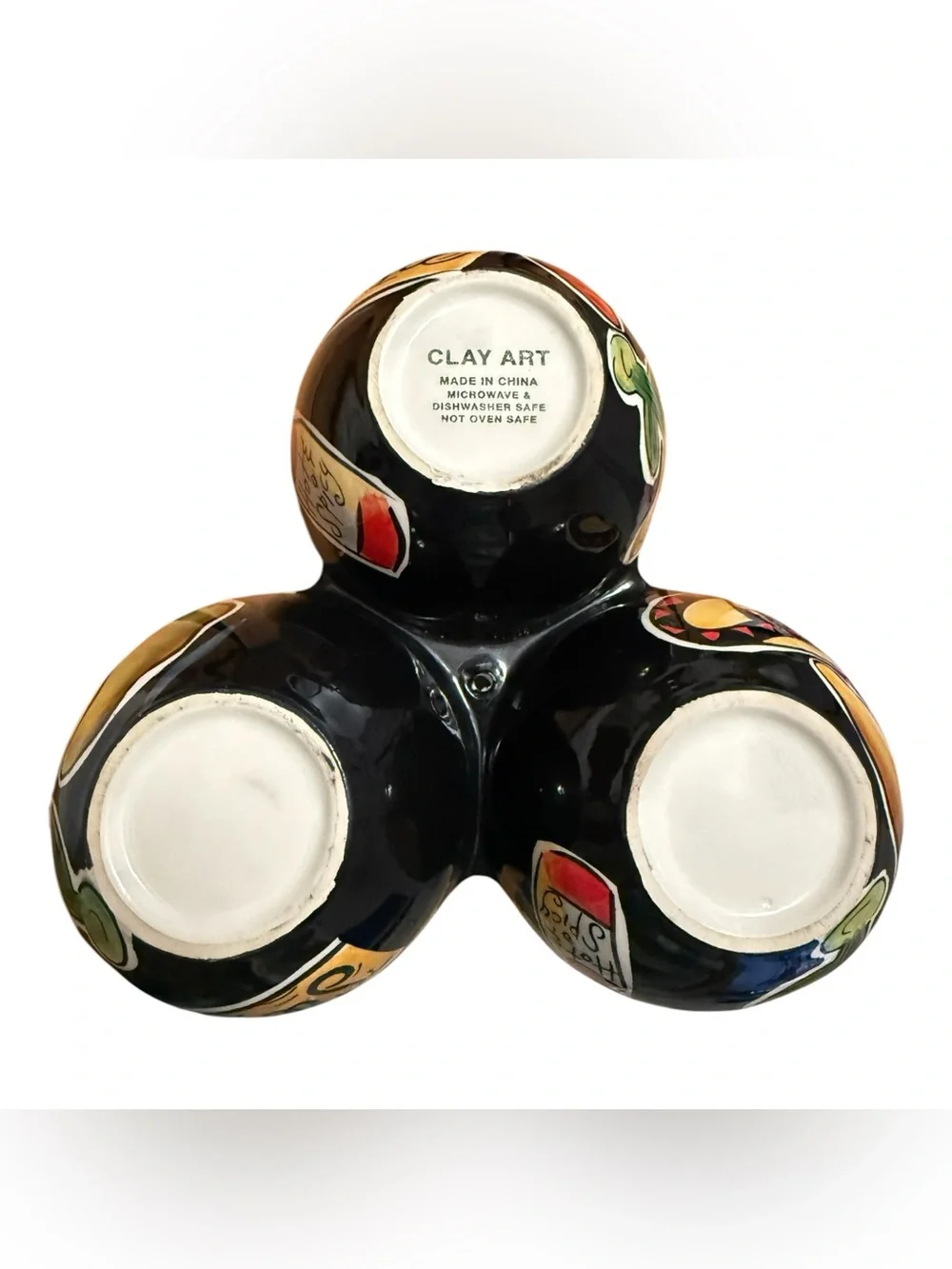 Clay Art Salsa Triple Condiment Bowl Sombrero